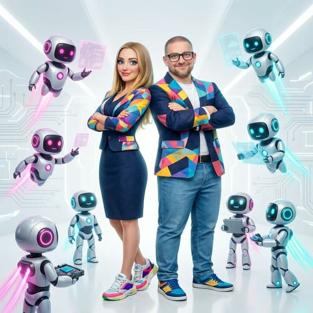Johanna und Sascha mit KI Robotern